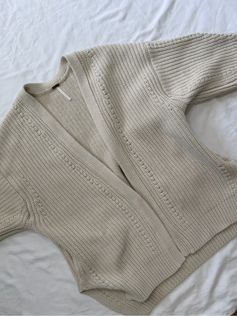 Free People Neutral Cream Open Cardigan Sweater With Pockets - Picture 1 of 2